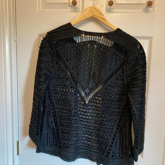 Limited Edition Zara Black Knit Heavy crochet Blazer Cardigan Boho Black Small - Picture 5 of 7